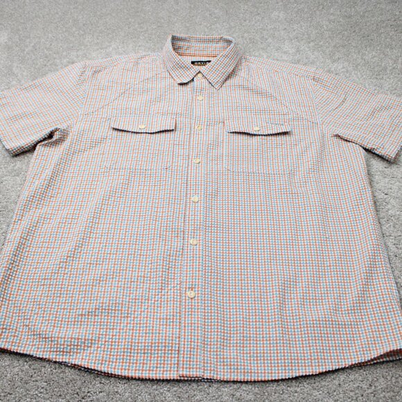 Orvis Seersucker Shirt Mens XL Orange/Blue Active Fit Poly/Nylon S/S Button Down - Picture 2 of 15